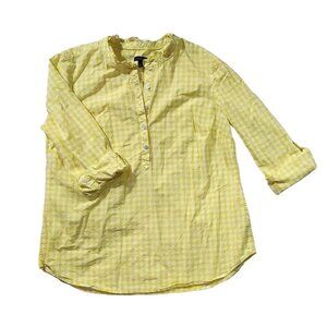 Talbots Womens Yellow‎ Gingham Cotton Blouse L With Button Details & Long Sleeve